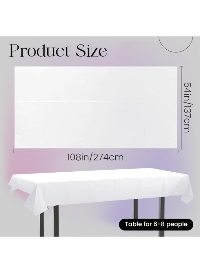 سان يي قطعتان من مفارش الطاولة البلاستيكية البيضاء 54 × 108 بوصة، مفارش طاولة مستعملة مرة واحدة مستطيلة للحفلات - Image 2